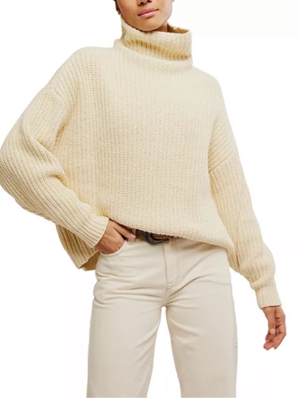 Free People Swim Too Deep Turtleneck Sweater in Ivory (XS)